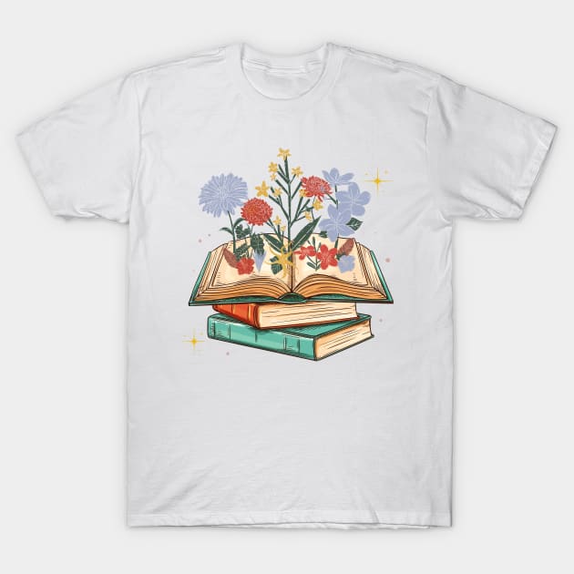 Cute Book And Wildflowers Lovers Gift T-Shirt by JustBeSatisfied